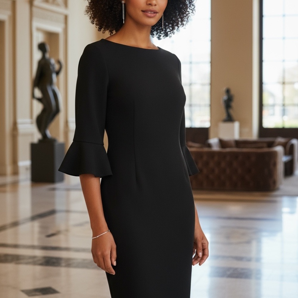 Nine West Black Long Sleeve Dress with Flared Cuffs